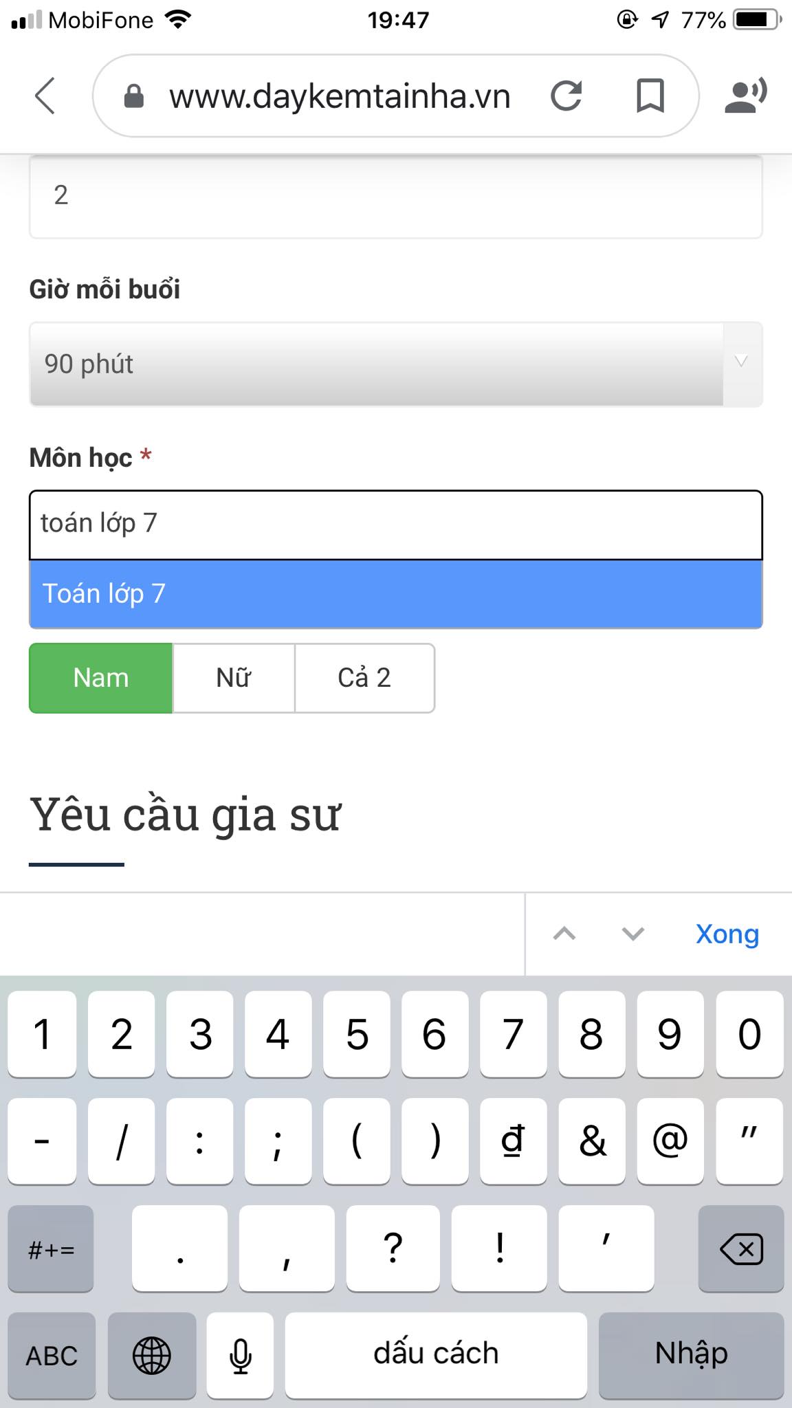 Học phí Toán lớp 7